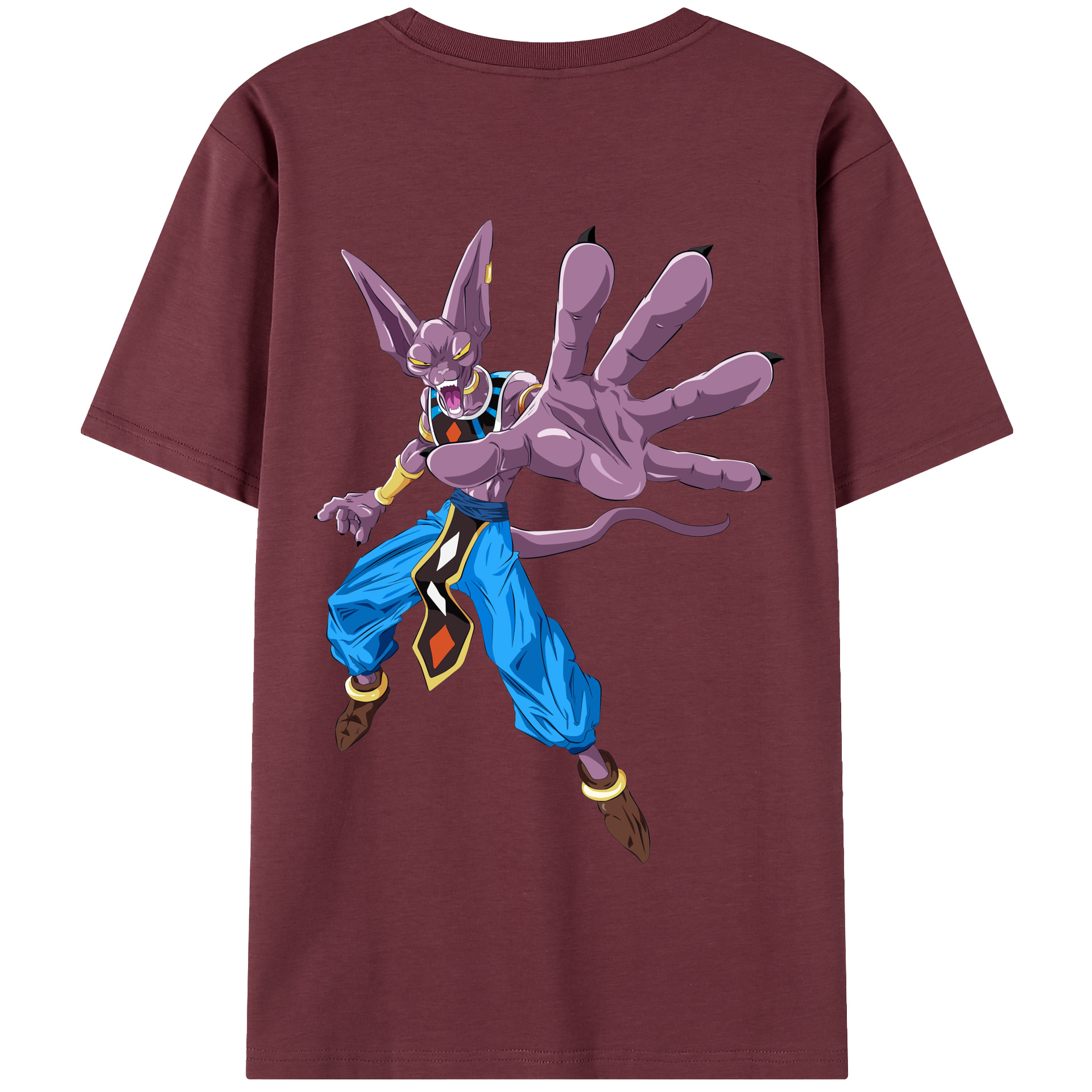 （画像用） ドラゴンボール ビルス 破壊神ビルス DRAGON BALL Beerus Birusu 綿100％半袖Tシャツ（背面プリント）